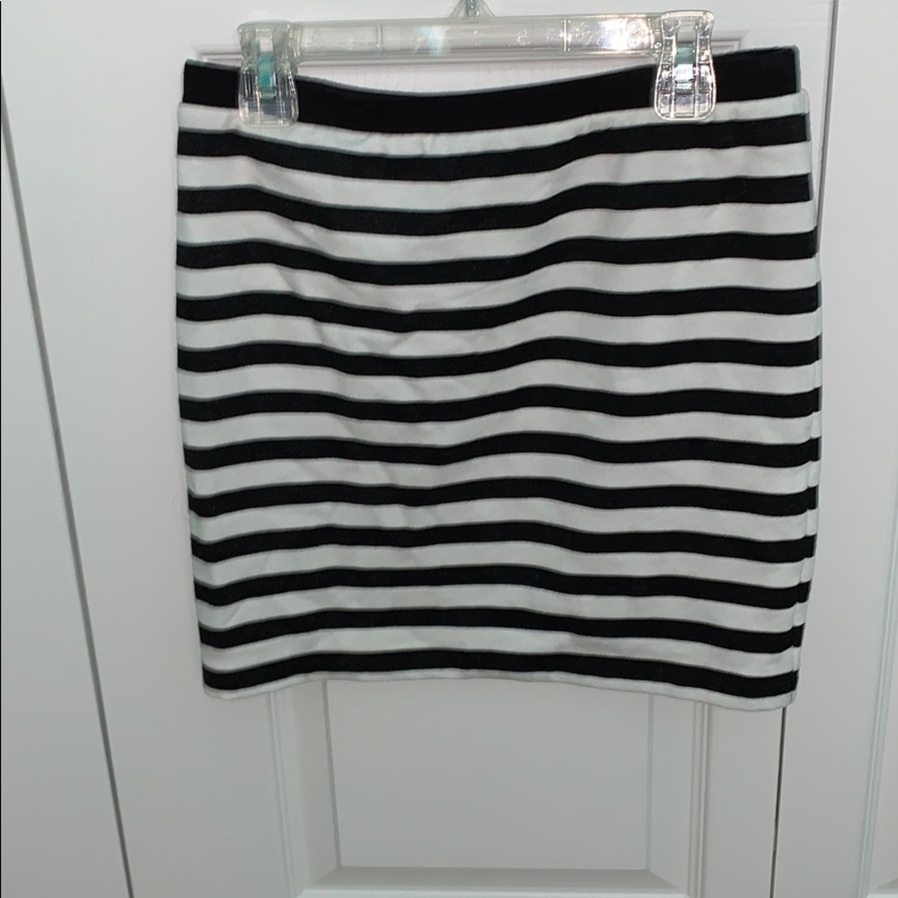 Black and white striped mini skirt